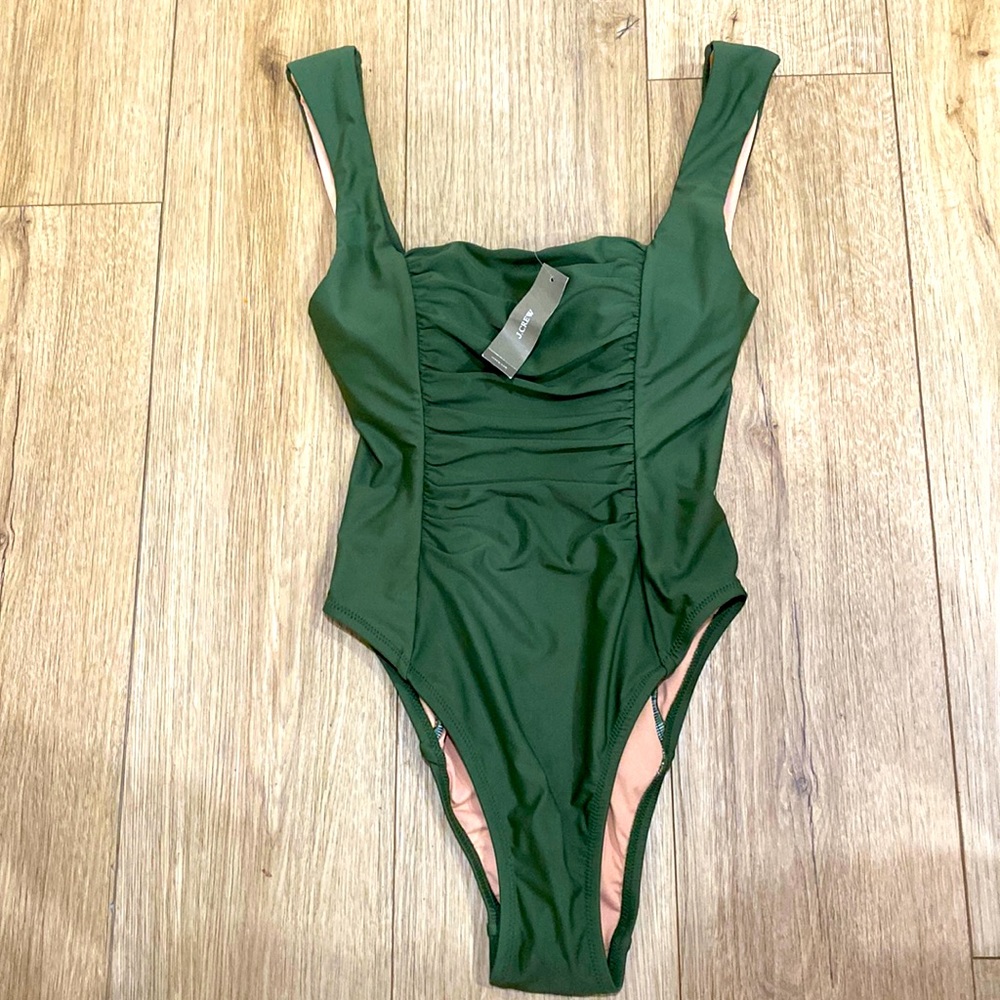NWT J Crew Green One Piece Bathing Suit Size 4- olive green